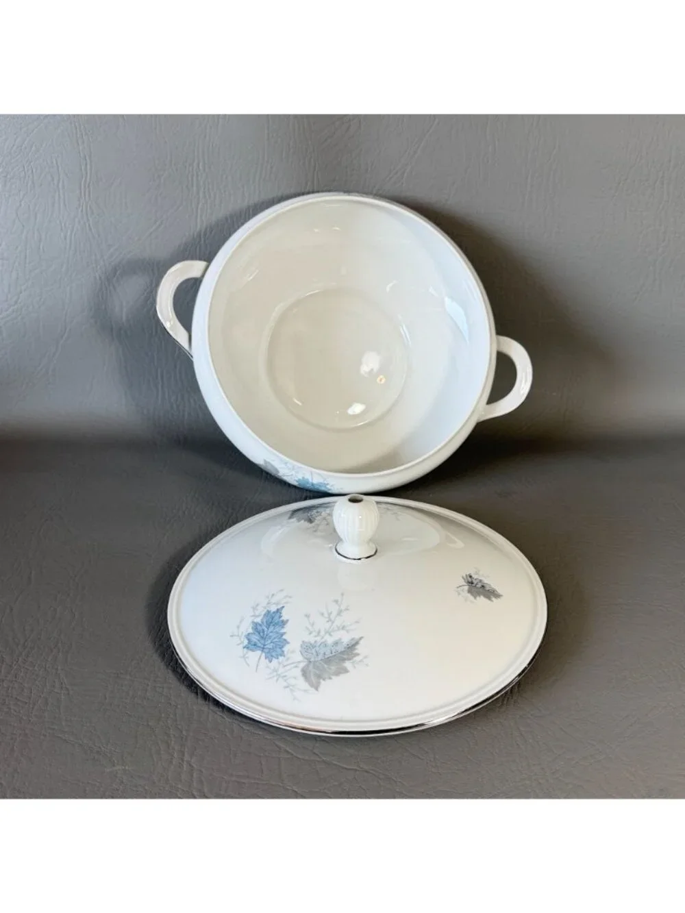 Seltmann Weiden Monika Blue Leaves Covered Serving Dish West Germany Porcelain